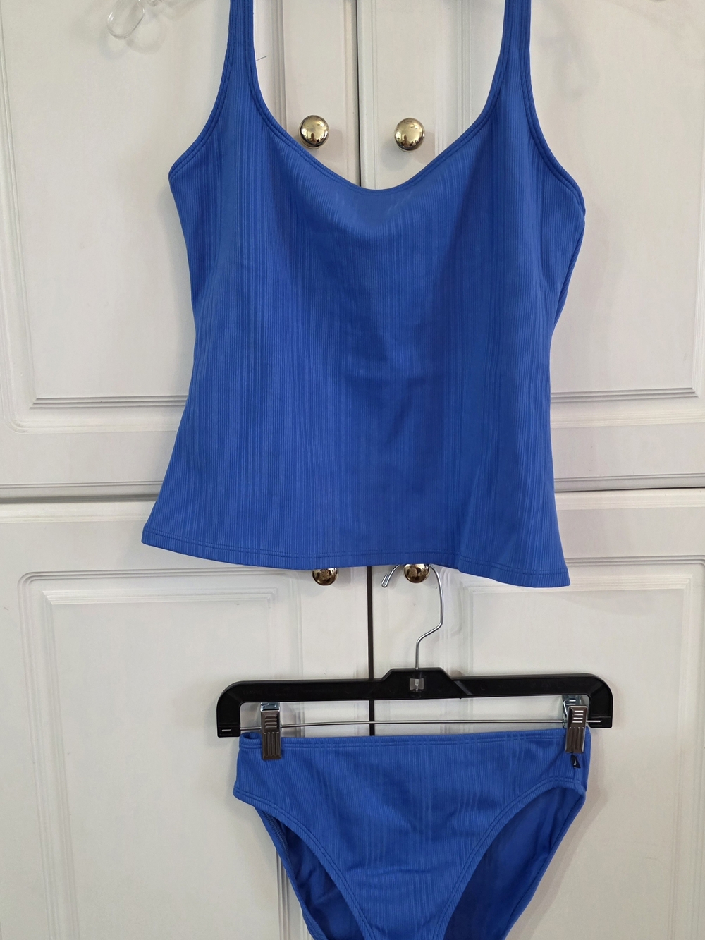 Nautica Royal Blue Ribbed Tankini Top with Matching Bikini Bottom Size 10 EUC